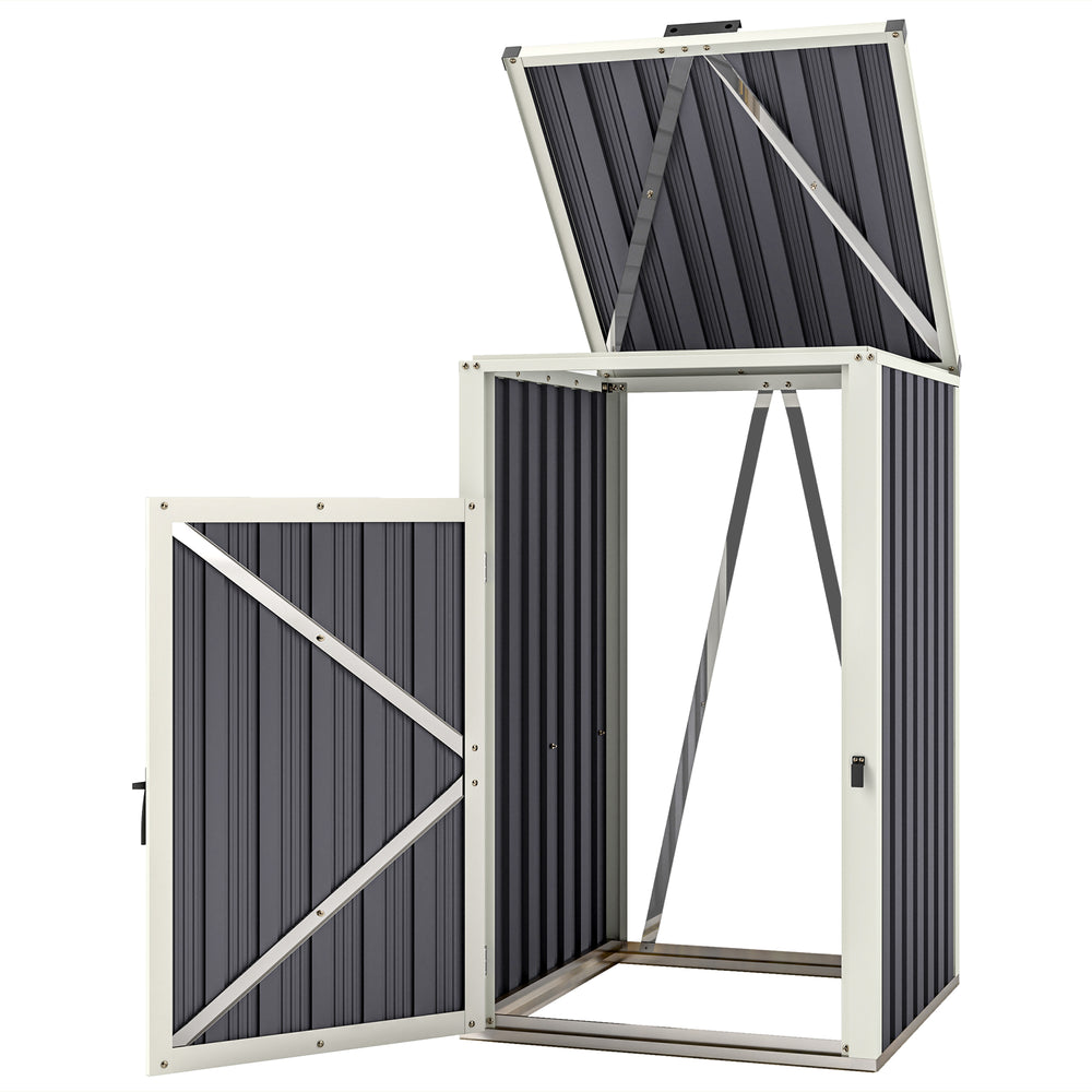 Abri pour 1 poubelle 240L, cache poubelle extérieur, porte avec poignée, couvercle relevable à 180°, acier galvanisé, 73 x 81 x 122 cm, gris foncé
