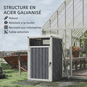 Abri pour 1 poubelle 240L, cache poubelle extérieur, porte avec poignée, couvercle relevable à 180°, acier galvanisé, 73 x 81 x 122 cm, gris foncé