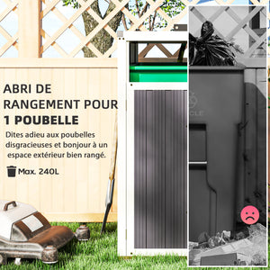 Abri pour 1 poubelle 240L, cache poubelle extérieur, porte avec poignée, couvercle relevable à 180°, acier galvanisé, 73 x 81 x 122 cm, gris foncé