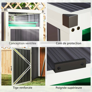 Abri pour 1 poubelle 240L, cache poubelle extérieur, porte avec poignée, couvercle relevable à 180°, acier galvanisé, 73 x 81 x 122 cm, gris foncé