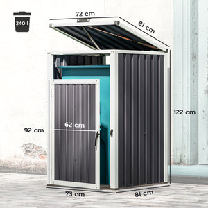 Abri pour 1 poubelle 240L, cache poubelle extérieur, porte avec poignée, couvercle relevable à 180°, acier galvanisé, 73 x 81 x 122 cm, gris foncé