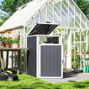 Abri pour 1 poubelle 240L, cache poubelle extérieur, porte avec poignée, couvercle relevable à 180°, acier galvanisé, 73 x 81 x 122 cm, gris foncé