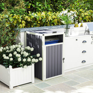 Abri pour 1 poubelle 240L, cache poubelle extérieur, porte avec poignée, couvercle relevable à 180°, acier galvanisé, 73 x 81 x 122 cm, gris foncé