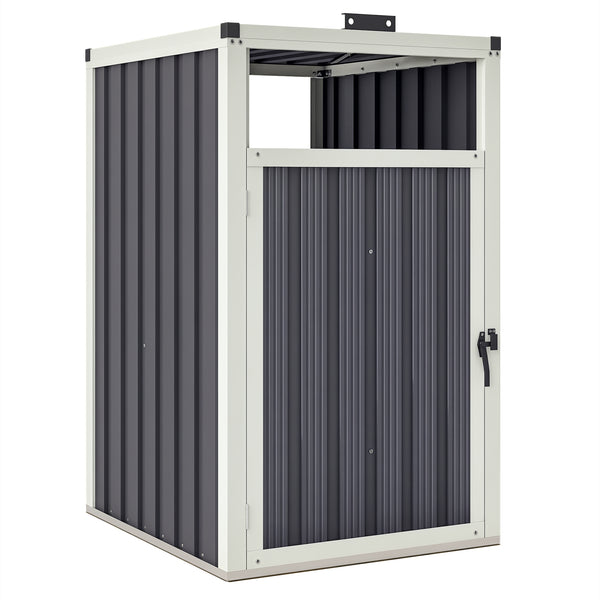 Abri pour 1 poubelle 240L, cache poubelle extérieur, porte avec poignée, couvercle relevable à 180°, acier galvanisé, 73 x 81 x 122 cm, gris foncé