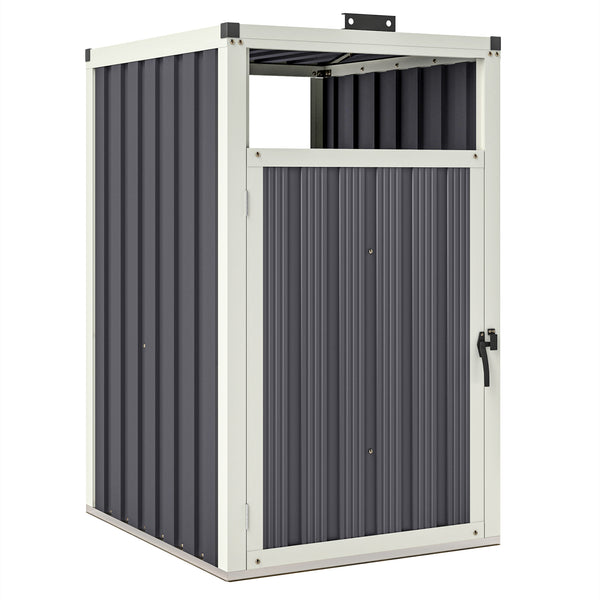 Abri pour 1 poubelle 240L, cache poubelle extérieur, porte avec poignée, couvercle relevable à 180°, acier galvanisé, 73 x 81 x 122 cm, gris foncé