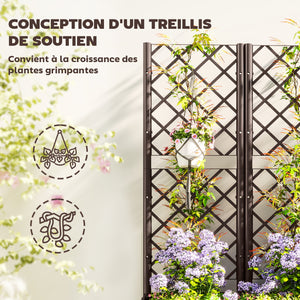 Jardinière avec treillis, lit surélevé de jardin, jardinière extérieure avec 8 trous de drainage, réservoirs d'eau, bac à fleurs pour balcon terrasse patio, 120 x 40 x 135 cm, marron