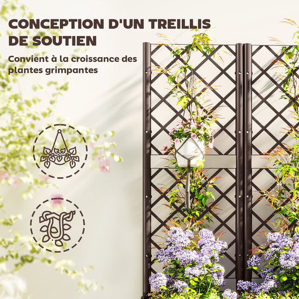Jardinière avec treillis, lit surélevé de jardin, jardinière extérieure avec 8 trous de drainage, réservoirs d'eau, bac à fleurs pour balcon terrasse patio, 120 x 40 x 135 cm, marron