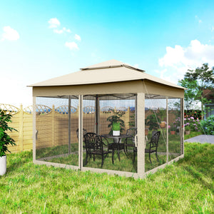 Tonnelle de jardin exterieur Pop-up barum Pliant, 3 x 3 m, Métal Polyester, imperméabilisé Anti UV, moustiquaires + Sac de Transport, crème