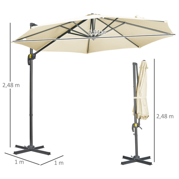 Parasol déporté Ø 3 m octogonal inclinable manivelle avec pied en acier crème