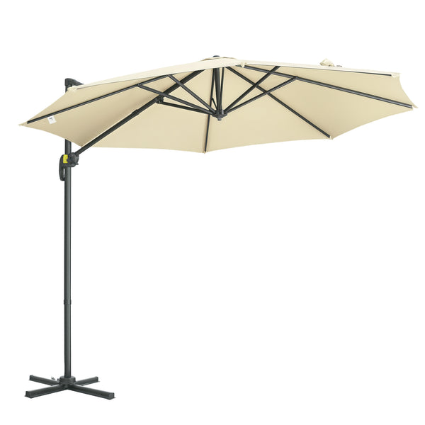 Parasol déporté Ø 3 m octogonal inclinable manivelle avec pied en acier crème