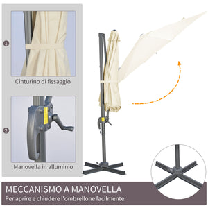 Parasol déporté Ø 3 m octogonal inclinable manivelle avec pied en acier crème