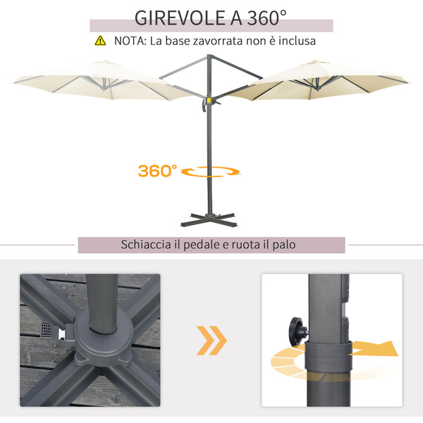 Parasol déporté Ø 3 m octogonal inclinable manivelle avec pied en acier crème