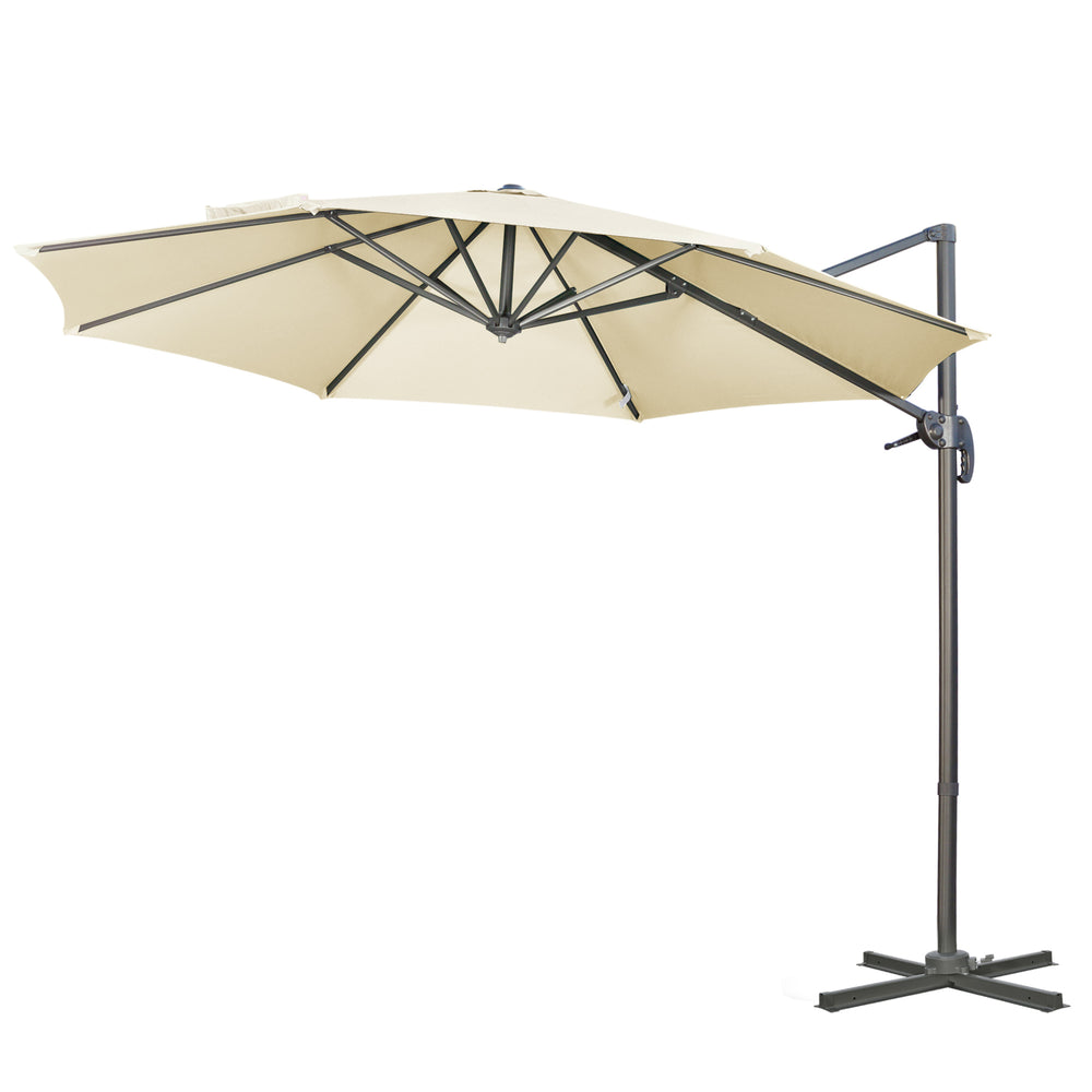 Parasol déporté Ø 3 m octogonal inclinable manivelle avec pied en acier crème
