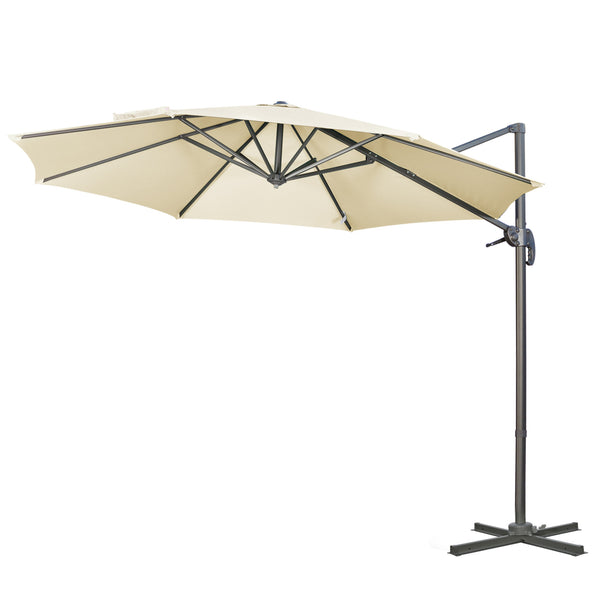 Parasol déporté Ø 3 m octogonal inclinable manivelle avec pied en acier crème