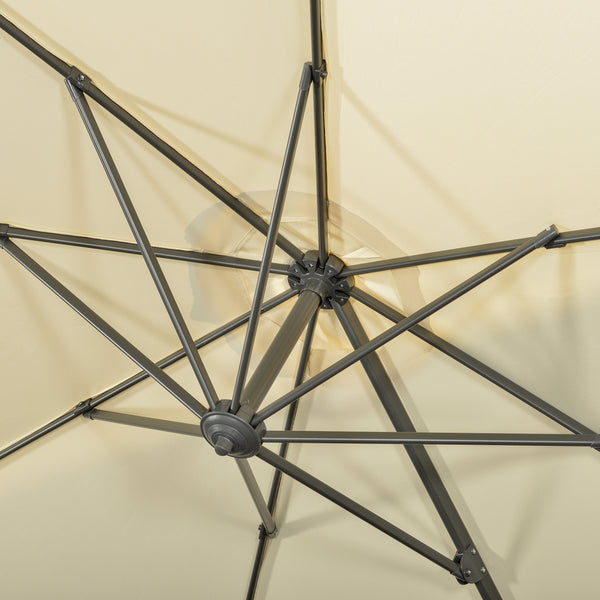 Parasol déporté Ø 3 m octogonal inclinable manivelle avec pied en acier crème