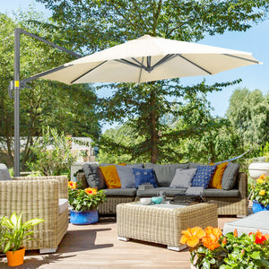 Parasol déporté Ø 3 m octogonal inclinable manivelle avec pied en acier crème