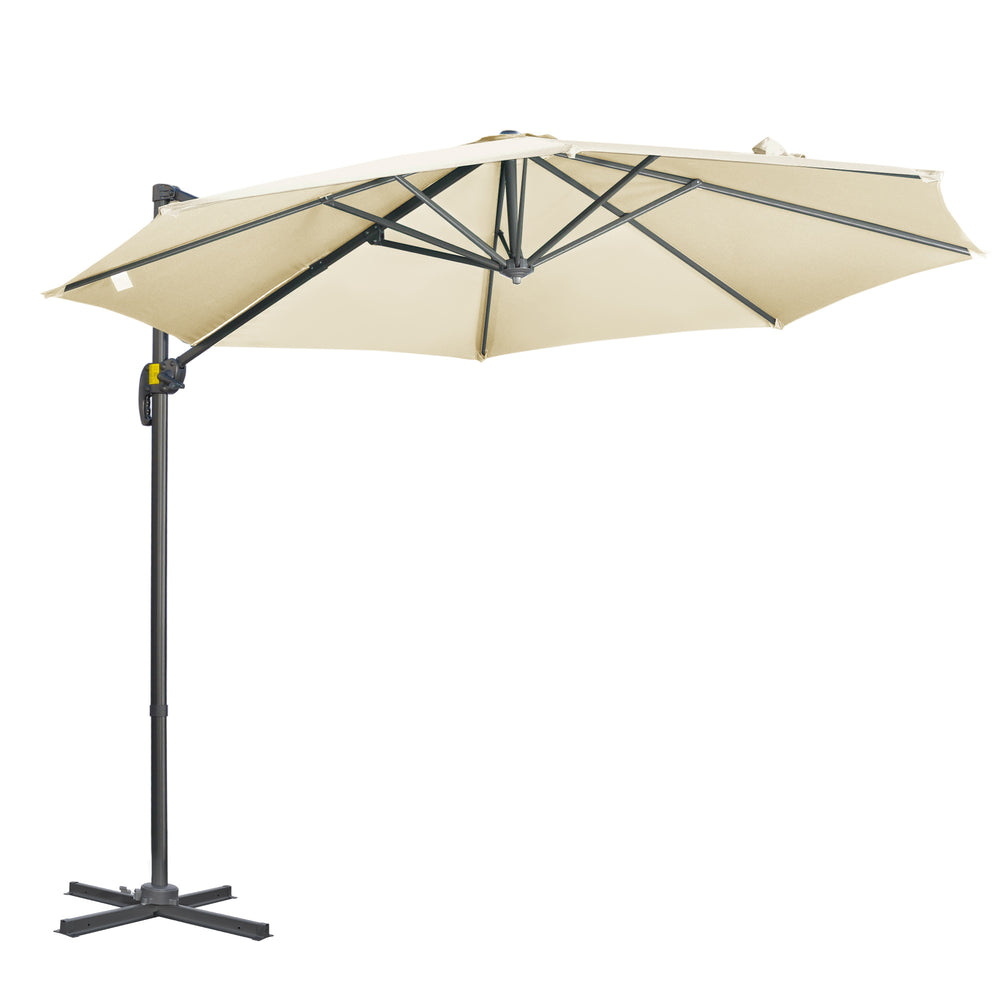 Parasol déporté Ø 3 m octogonal inclinable manivelle avec pied en acier crème