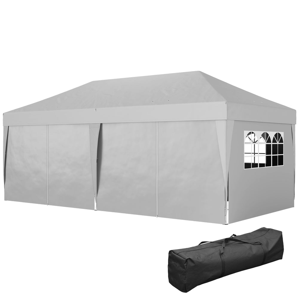 Tonnelle de jardin exterieur tonnelle pliante 3 x 6 m pop-up avec 6 parois latérales, trous de drainage, sac de transport inclus, barnum pliant pour camping festival mariage, gris