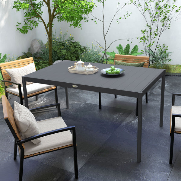 Table de jardin rectangulaire pour 6 personnes plateau en aluminium table de salle à manger extérieur plateau à lattes dim. 145L x 90l x 74H cm gris