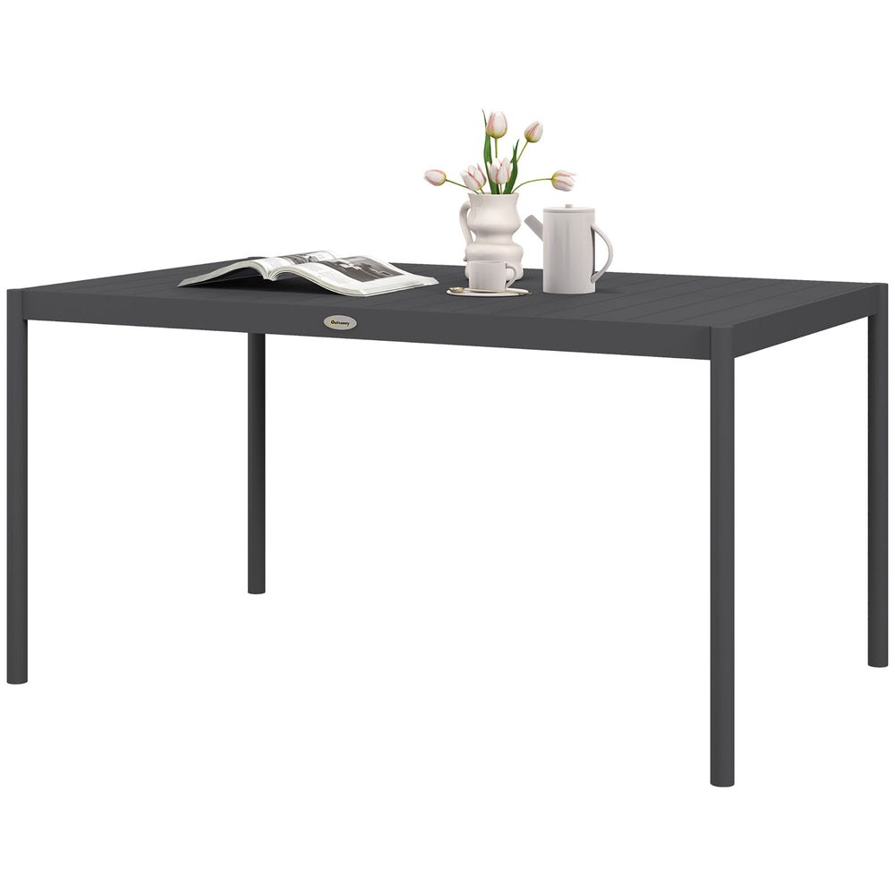 Table de jardin rectangulaire pour 6 personnes plateau en aluminium table de salle à manger extérieur plateau à lattes dim. 145L x 90l x 74H cm gris
