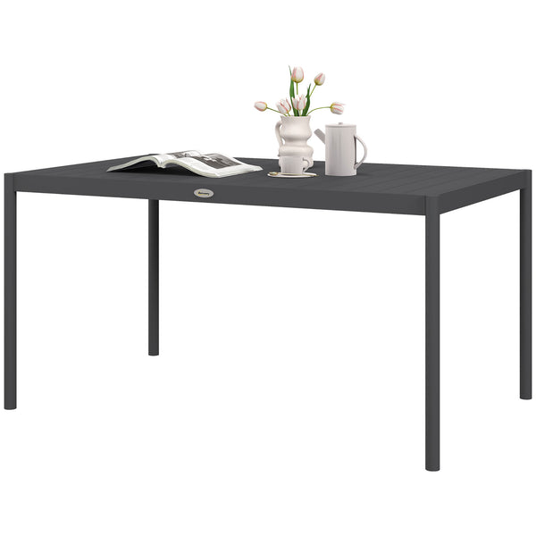 Table de jardin rectangulaire pour 6 personnes plateau en aluminium table de salle à manger extérieur plateau à lattes dim. 145L x 90l x 74H cm gris