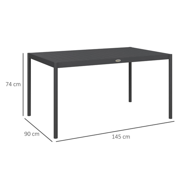 Table de jardin rectangulaire pour 6 personnes plateau en aluminium table de salle à manger extérieur plateau à lattes dim. 145L x 90l x 74H cm gris