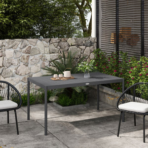 Table de jardin rectangulaire pour 6 personnes plateau en aluminium table de salle à manger extérieur plateau à lattes dim. 145L x 90l x 74H cm gris