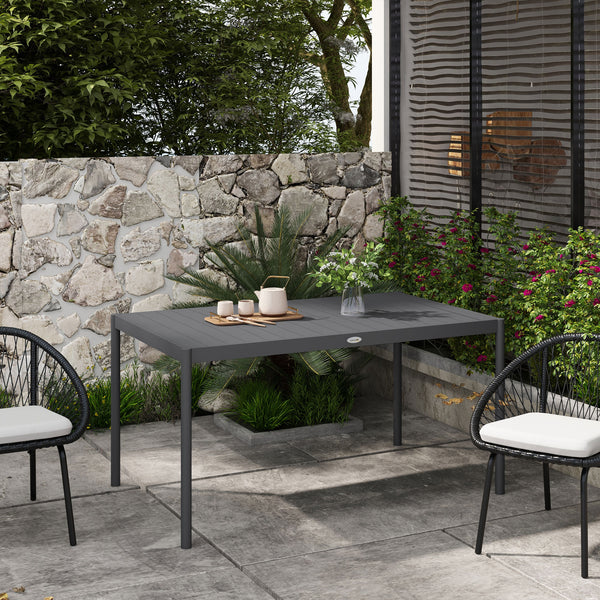 Table de jardin rectangulaire pour 6 personnes plateau en aluminium table de salle à manger extérieur plateau à lattes dim. 145L x 90l x 74H cm gris