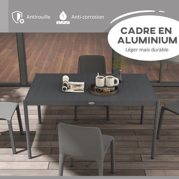 Table de jardin rectangulaire pour 6 personnes plateau en aluminium table de salle à manger extérieur plateau à lattes dim. 145L x 90l x 74H cm gris