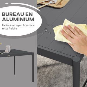 Table de jardin rectangulaire pour 6 personnes plateau en aluminium table de salle à manger extérieur plateau à lattes dim. 145L x 90l x 74H cm gris