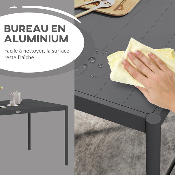 Table de jardin rectangulaire pour 6 personnes plateau en aluminium table de salle à manger extérieur plateau à lattes dim. 145L x 90l x 74H cm gris