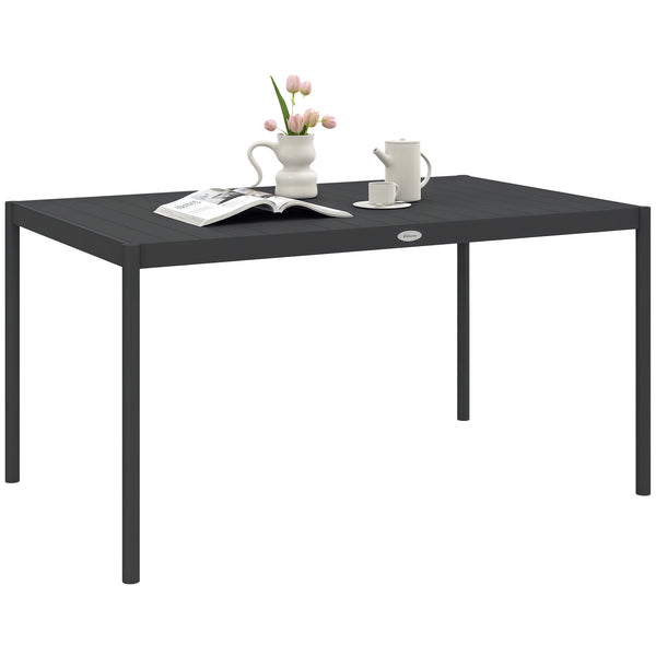 Table de jardin rectangulaire pour 6 personnes plateau en aluminium table de salle à manger extérieur plateau à lattes dim. 145L x 90l x 74H cm gris