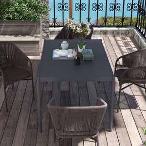 Table de jardin rectangulaire pour 6 personnes plateau en aluminium table de salle à manger extérieur plateau à lattes dim. 145L x 90l x 74H cm gris