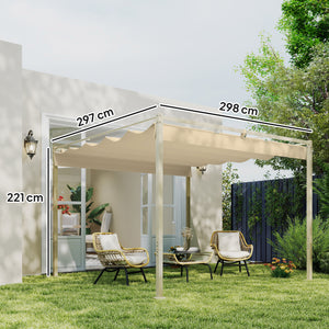 Pergola Rétractable Coulissante 3 x 3 m, tonnelle de Jardin à fixation magnétique Tissu Polyester Haute densité 180g/m² résistant aux UV, pour patios, jardin, terrasse, arrière-cours, kaki