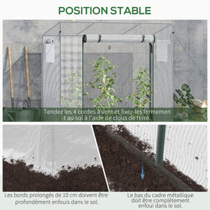 Serre de jardin PE, serre de balcon, bâche renforcée 140 g/m², châssis en acier, porte zippée enroulable, pour légumes plantes fleurs, intérieur et extérieur, 200 x 76 x 168 cm, blanc