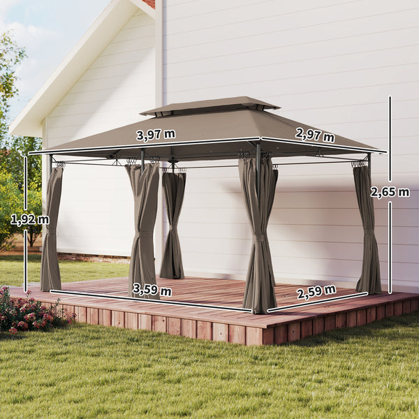 Tonnelle de jardin extérieur 3x4m, 6 colonnes en métal - pavillon de jardin avec double toit respirant - barnum 12 oeillets de drainage et abri solaire pour terrasse & événements, kaki