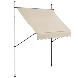 Store banne autoportant manuel auvent rétractable 2,5L x 1,2l x 2,1-3H m inclinaison réglable pour balcon sans trous à percer métal alu polyester sable