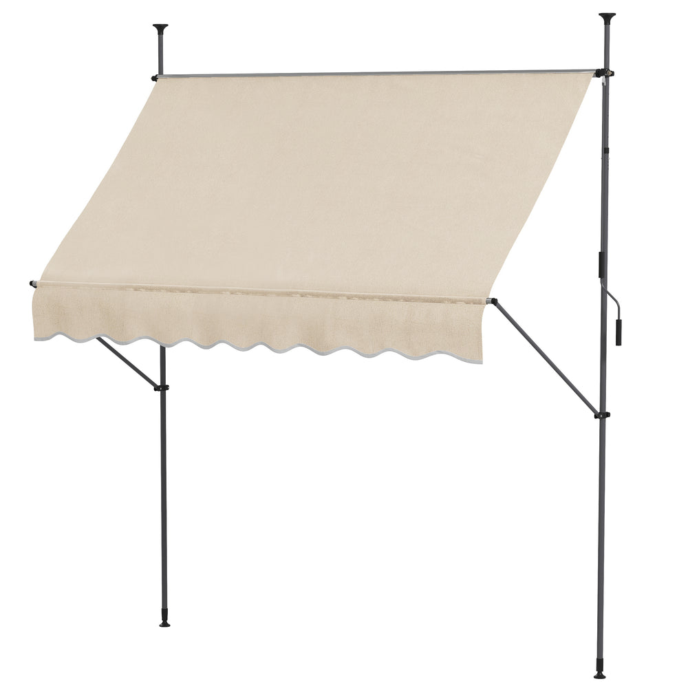 Store banne autoportant manuel auvent rétractable 2,5L x 1,2l x 2,1-3H m inclinaison réglable pour balcon sans trous à percer métal alu polyester sable