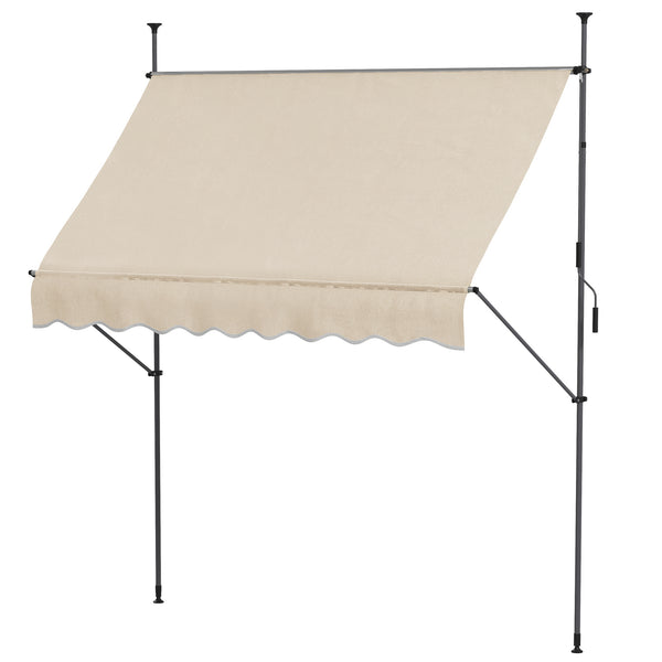 Store banne autoportant manuel auvent rétractable 2,5L x 1,2l x 2,1-3H m inclinaison réglable pour balcon sans trous à percer métal alu polyester sable