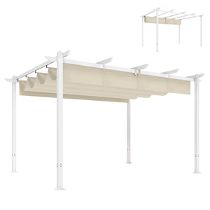 Pergola de Jardin 4 x 3 m avec Toit Rétractable, Gazebo Autoportant avec Trous de Drainage, Protection Solaire UPF30+, Beige