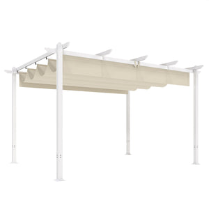 Pergola de Jardin 4 x 3 m avec Toit Rétractable, Gazebo Autoportant avec Trous de Drainage, Protection Solaire UPF30+, Beige