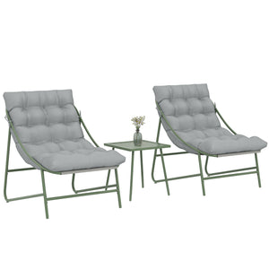 Ensemble bistrot de jardin 3 pièces, salon de jardin extérieur 2 personnes avec 2 chaises, table basse et coussins, mobilier de jardin, terrasse, balcon, véranda, gris clair