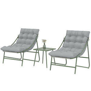 Ensemble bistrot de jardin 3 pièces, salon de jardin extérieur 2 personnes avec 2 chaises, table basse et coussins, mobilier de jardin, terrasse, balcon, véranda, gris clair