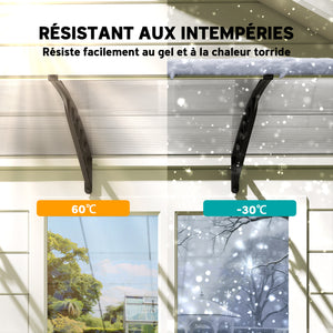 Auvent de porte marquise en polycarbonate auvent de porte d'entrée bord en aluminium résistante toit abri contre la pluie, la neige et UV 303 x 96 x 27 cm transparent