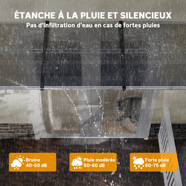 Auvent de porte marquise en polycarbonate auvent de porte d'entrée bord en aluminium résistante toit abri contre la pluie, la neige et UV 303 x 96 x 27 cm transparent