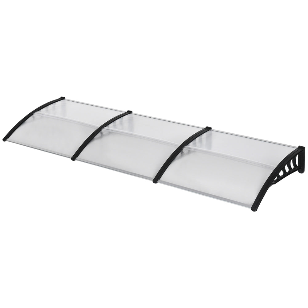 Auvent de porte marquise en polycarbonate auvent de porte d'entrée bord en aluminium résistante toit abri contre la pluie, la neige et UV 303 x 96 x 27 cm transparent
