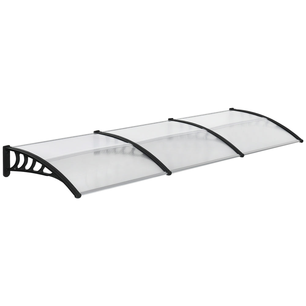Auvent de porte marquise en polycarbonate auvent de porte d'entrée bord en aluminium résistante toit abri contre la pluie, la neige et UV 303 x 96 x 27 cm transparent