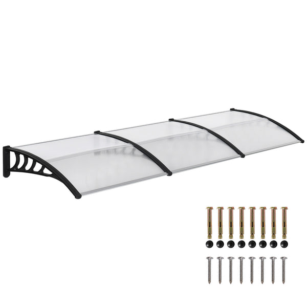 Auvent de porte marquise en polycarbonate auvent de porte d'entrée bord en aluminium résistante toit abri contre la pluie, la neige et UV 303 x 96 x 27 cm transparent