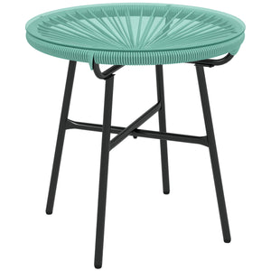 Table basse ronde de jardin en résine aspect rotin métal et plateau verre trempé Ø 50 x 50 cm vert