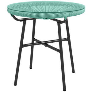 Table basse ronde de jardin en résine aspect rotin métal et plateau verre trempé Ø 50 x 50 cm vert